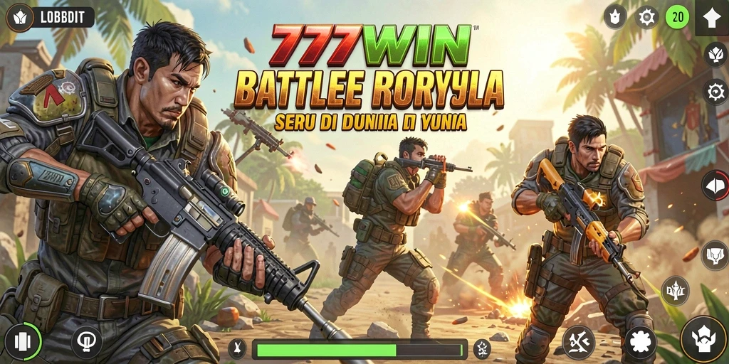 Screenshot 777WIN menampilkan aksi seru pertarungan Battle Royale.