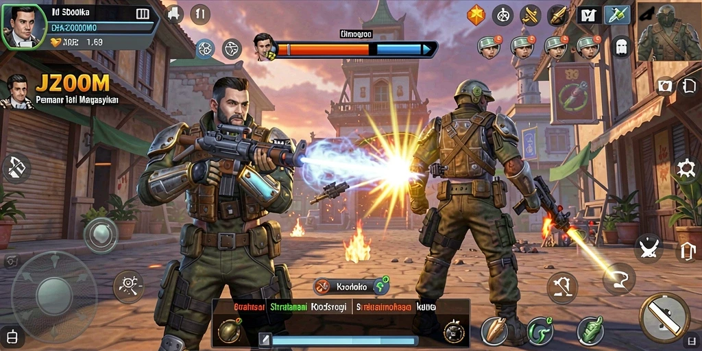Screenshot J200M menampilkan pertempuran strategis yang intens.