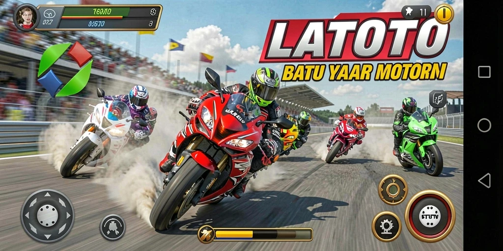 Gameplay LATOTO yang cepat dan mendebarkan saat balapan motor.