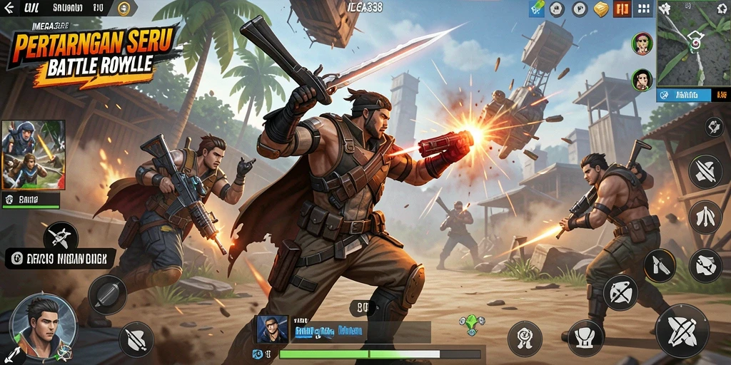 Tangkapan layar menunjukkan pertarungan sengit di MEGA338 dengan aksi Battle Royale.