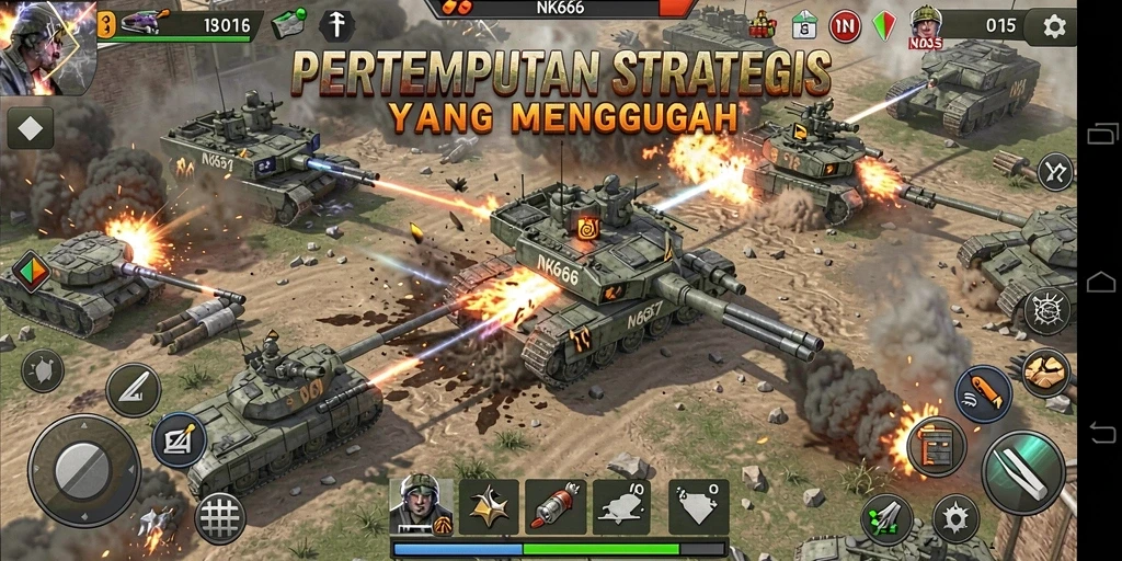 Screenshot menampilkan pertempuran strategis yang intens dalam NK666.