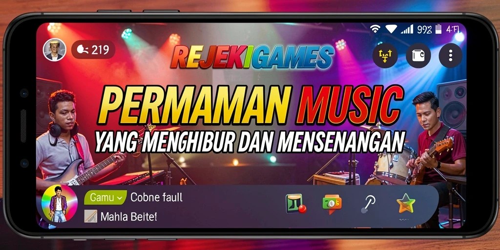 Tampilan menarik REJEKIGAMES dengan gameplay seru yang menghadirkan musik.