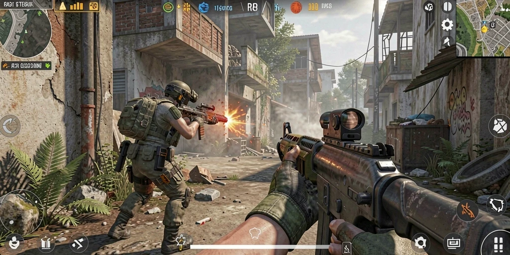 Tangkapan layar RP8 menampilkan aksi seru dalam game FPS.