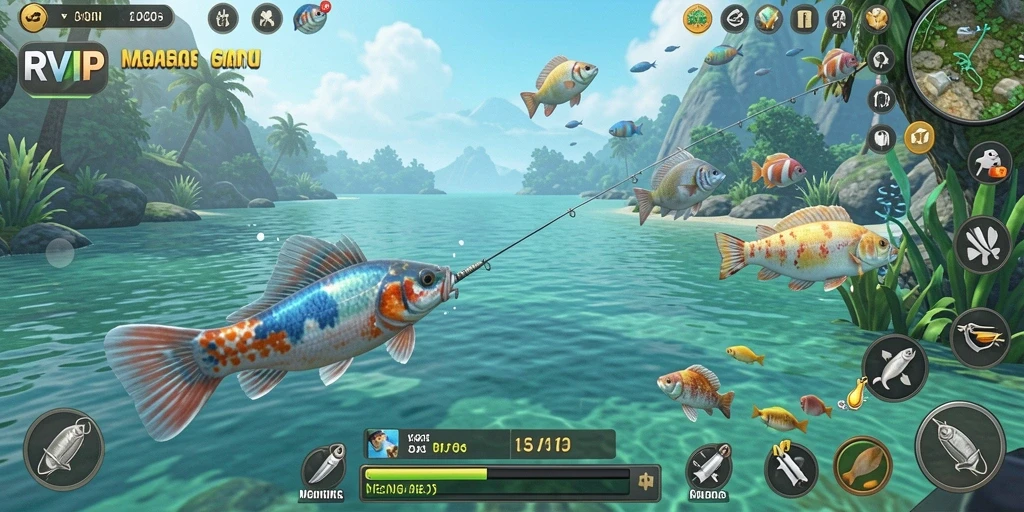 Tampilan screenshot utama RVIP yang menunjukkan momen memancing yang seru.