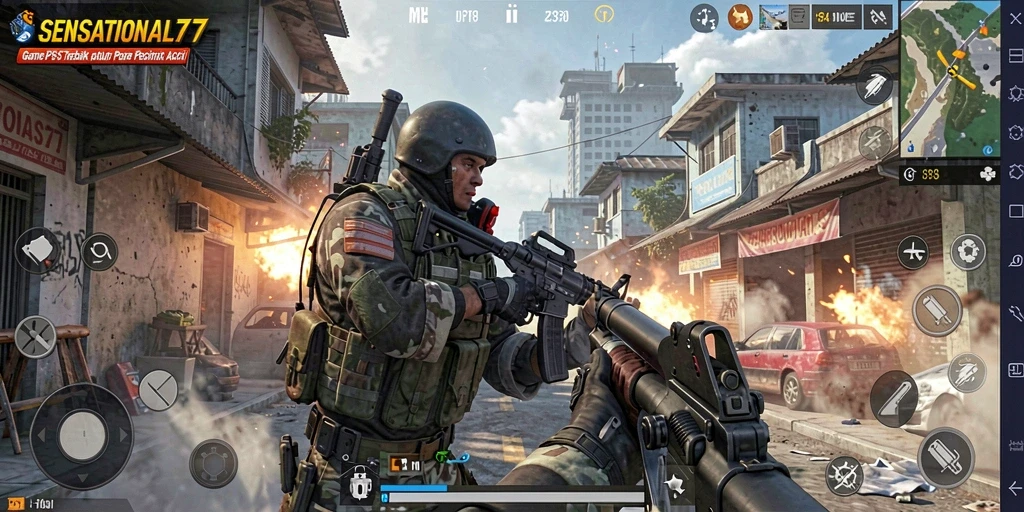Tangkapan layar gameplay SENSATIONAL77 menampilkan aksi seru dalam pertempuran FPS.