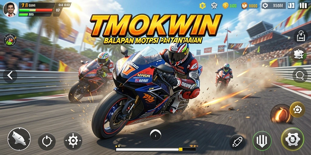 Penggambaran gameplay balapan motor yang mendebarkan dalam TMOKWIN.